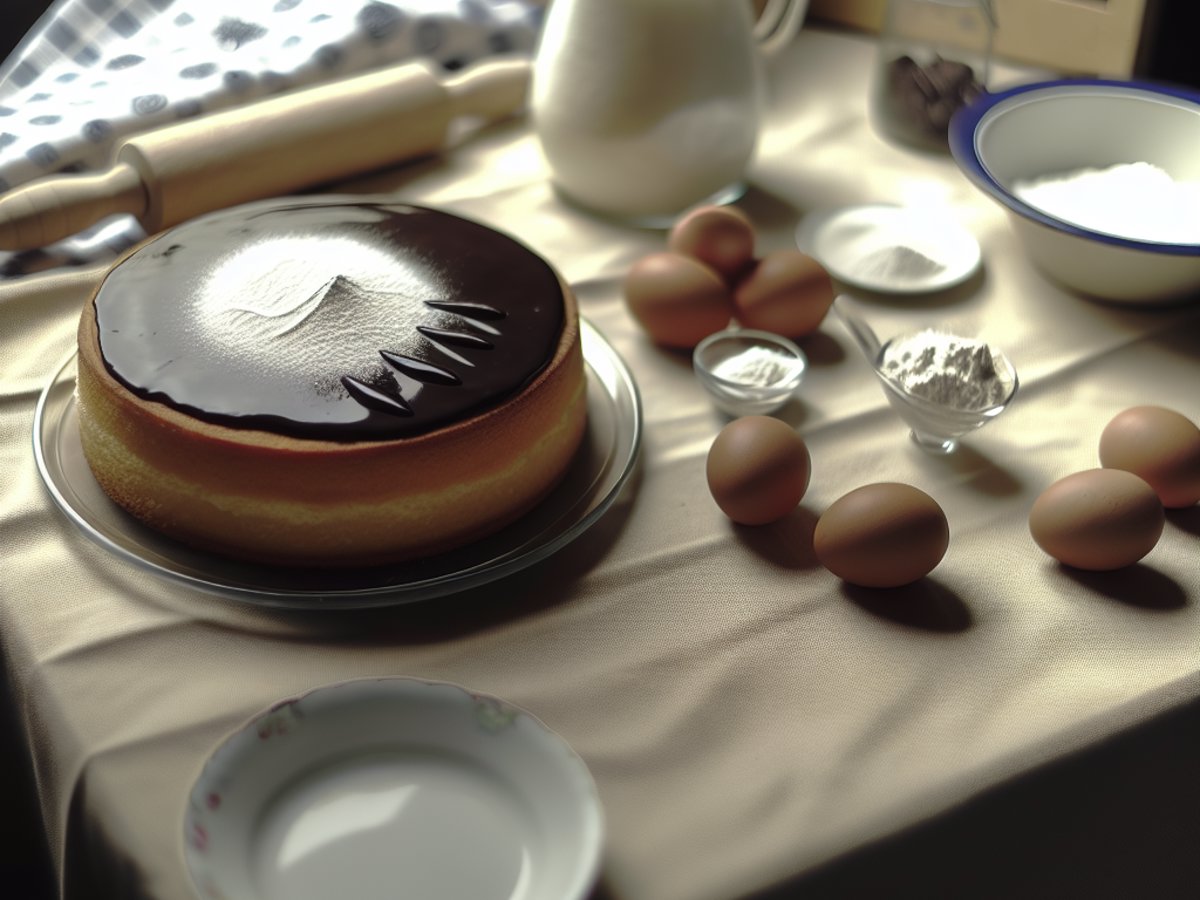 Amerikanischer Boston Cream Pie - Alternative Ansicht in gemütlichem Setting