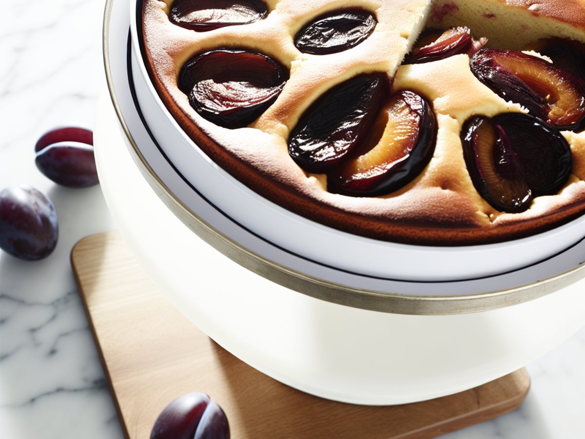 Französischer Far Breton - Ganzer Kuchen auf eleganter Kuchenplatte