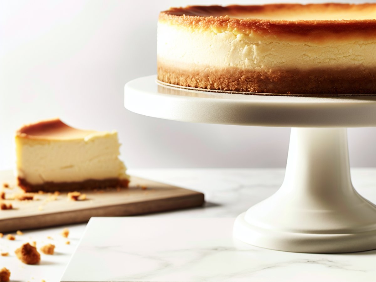 New York Cheesecake - Ganzer Kuchen auf eleganter Kuchenplatte