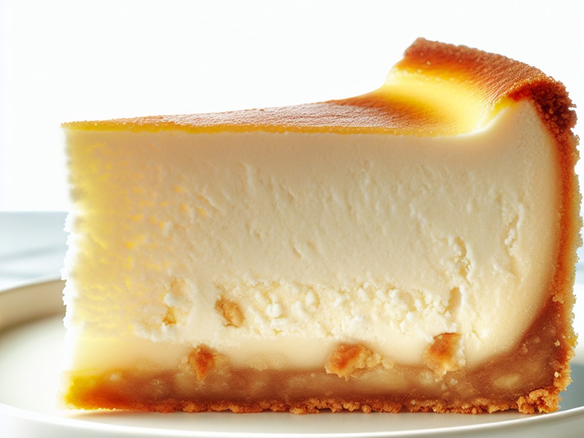 New York Cheesecake - Nahaufnahme eines Stücks mit sichtbarer Textur