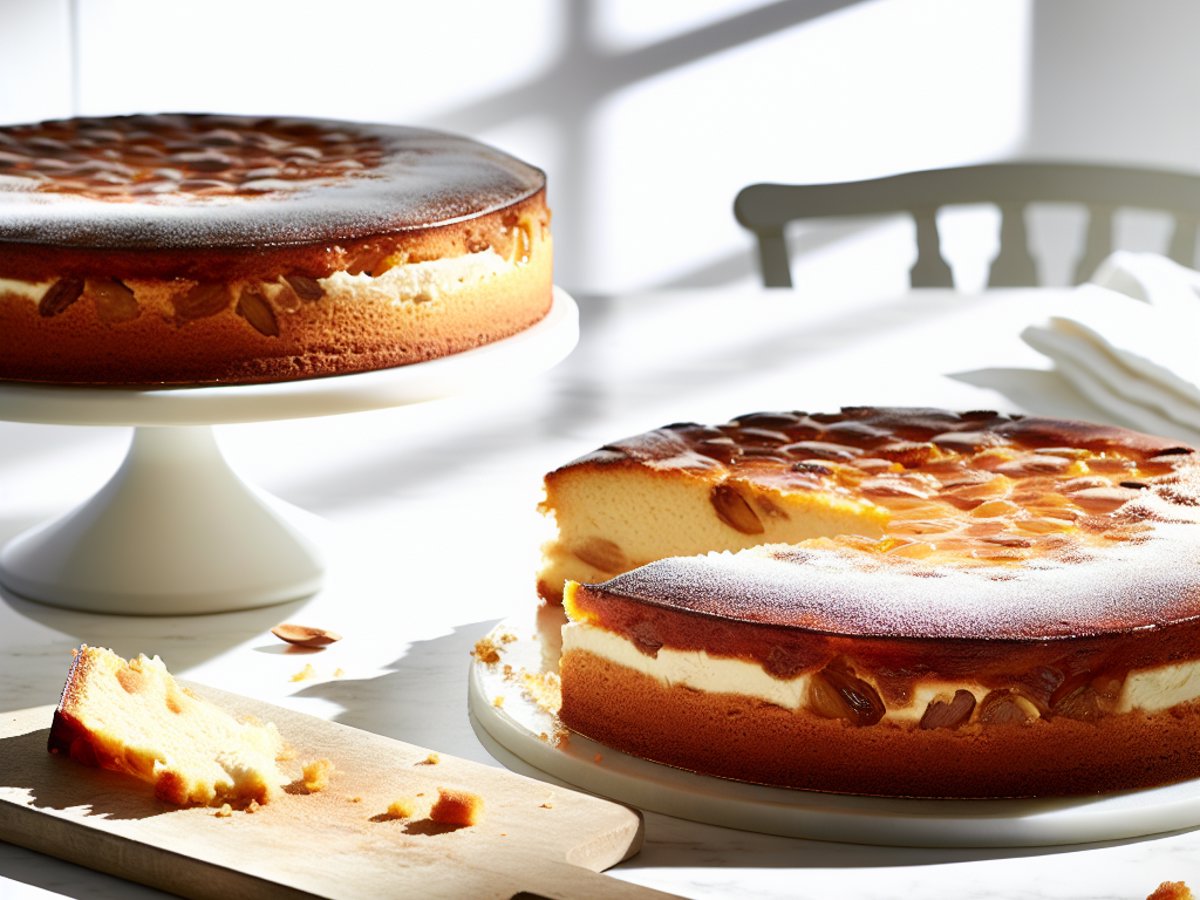 Deutscher Bienenstich - Ganzer Kuchen auf eleganter Kuchenplatte