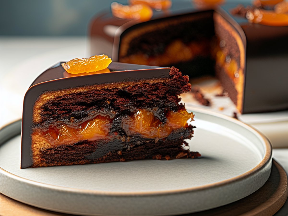 Wiener Sachertorte - Nahaufnahme eines Stücks mit sichtbarer Textur