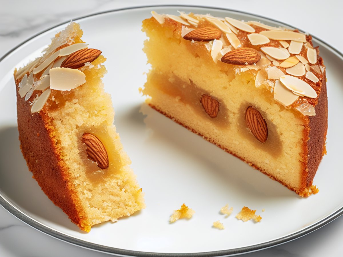 Ägyptische Basbousa - Nahaufnahme eines Stücks mit sichtbarer Textur