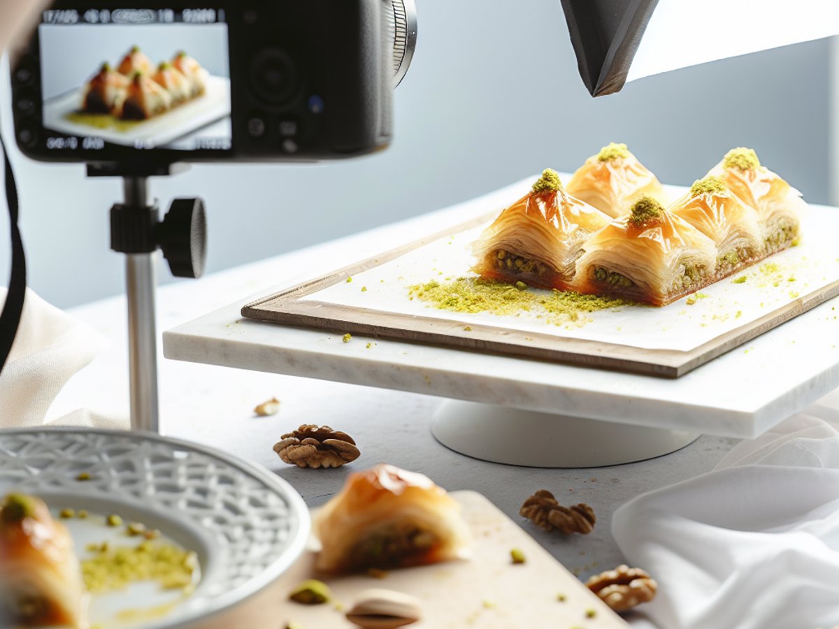 Türkisches Baklava - Ganzer Kuchen auf eleganter Kuchenplatte