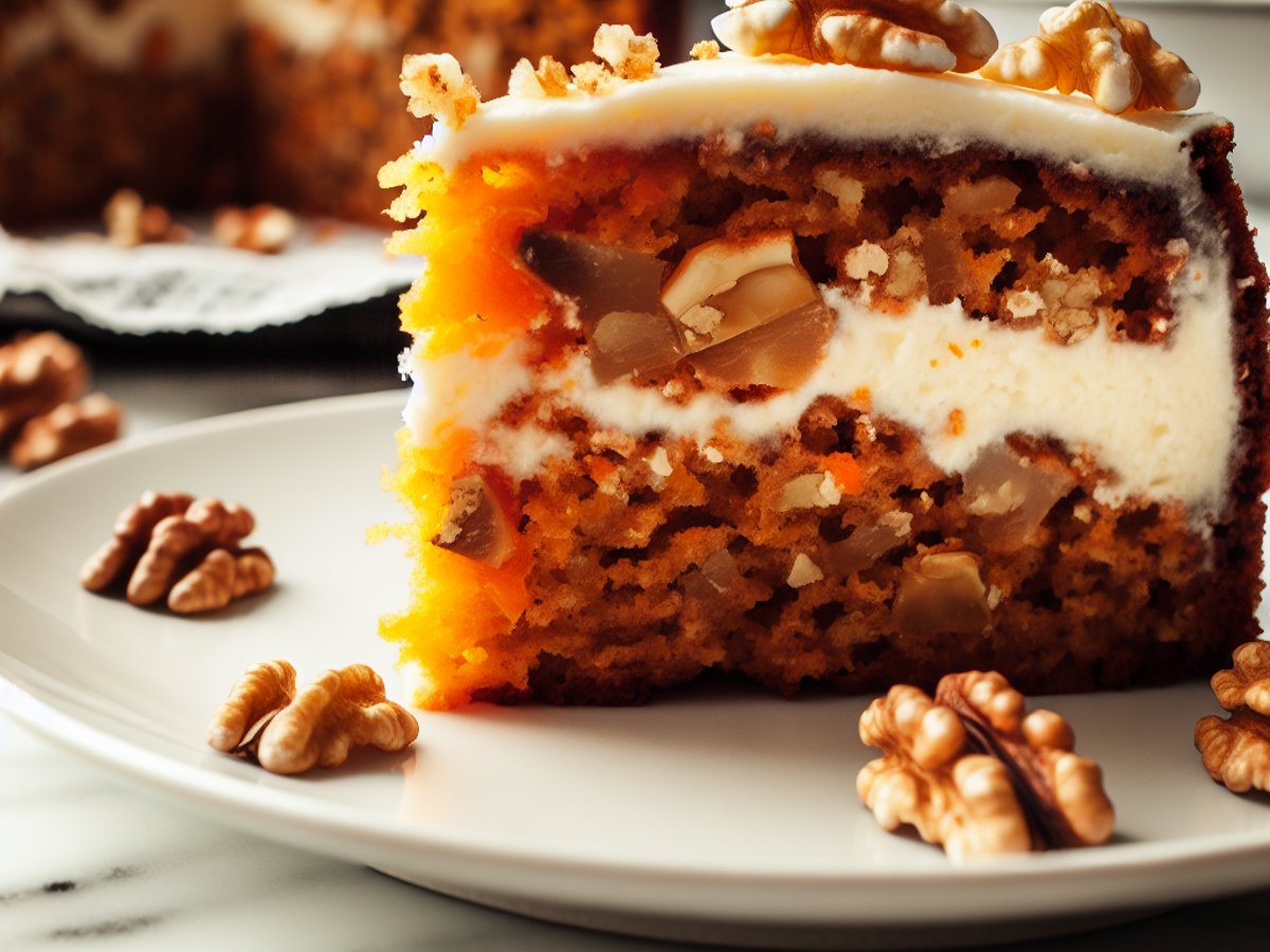 Amerikanischer Carrot Cake - Nahaufnahme eines Stücks mit sichtbarer Textur