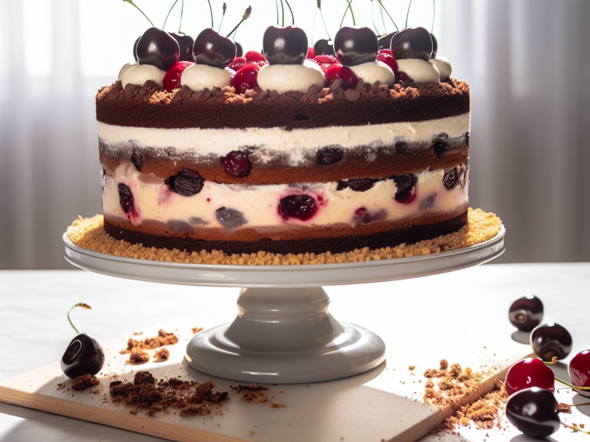 Schwarzwälder Kirschtorte - Ganzer Kuchen auf eleganter Kuchenplatte
