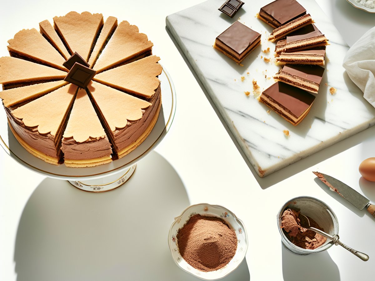 Bayerische Prinzregententorte - Ganzer Kuchen auf eleganter Kuchenplatte