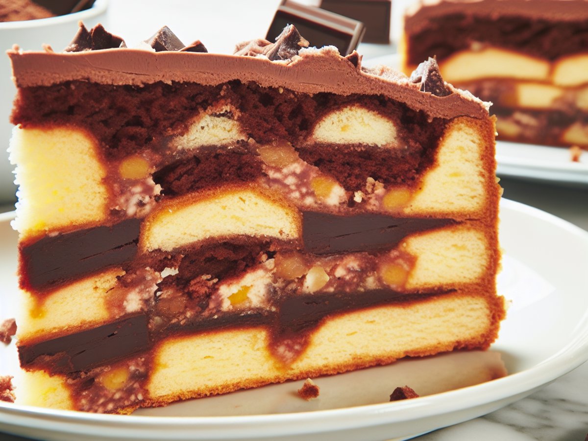 Bayerische Prinzregententorte - Nahaufnahme eines Stücks mit sichtbarer Textur