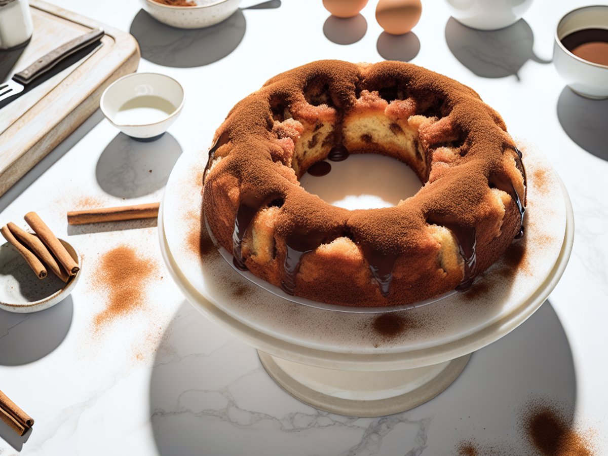 Spanischer Churros Kuchen - Ganzer Kuchen auf eleganter Kuchenplatte