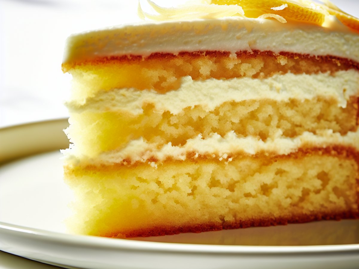Zitronen-Mascarpone-Torte - Nahaufnahme eines Stücks mit sichtbarer Textur