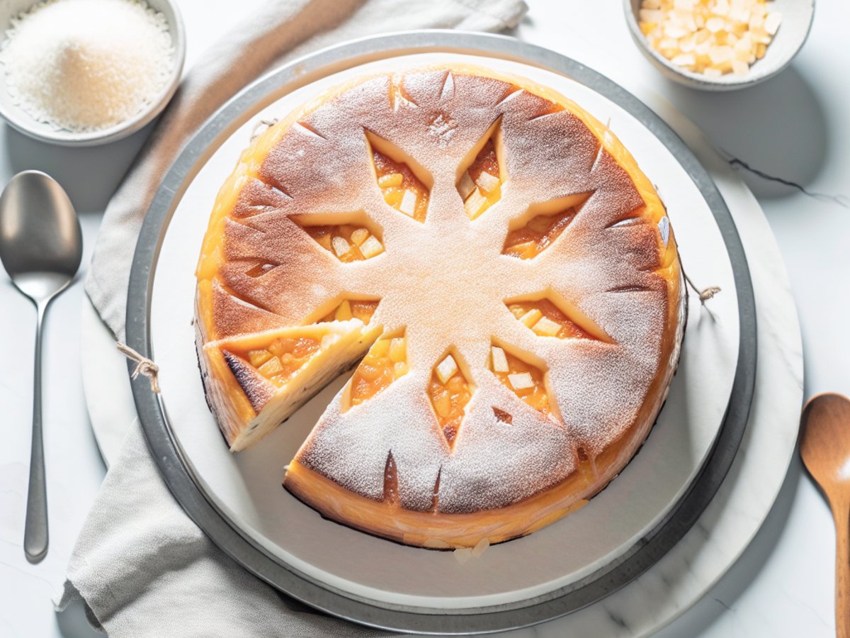 Philippinischer Bibingka - Ganzer Kuchen auf eleganter Kuchenplatte