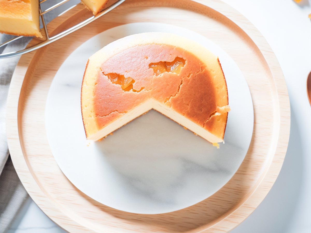 Japanischer Kasutera - Ganzer Kuchen auf eleganter Kuchenplatte