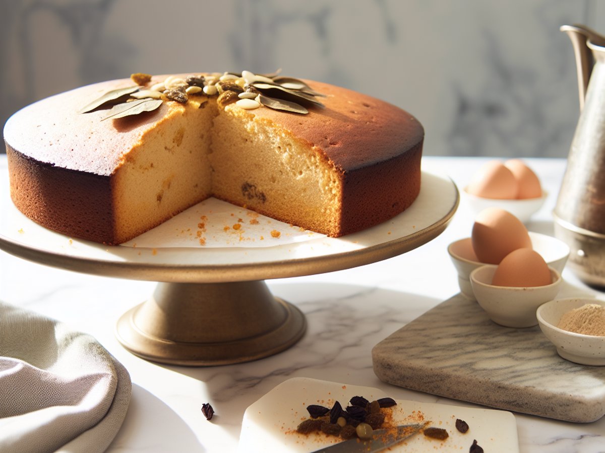 Indischer Chai Masala Kuchen - Ganzer Kuchen auf eleganter Kuchenplatte