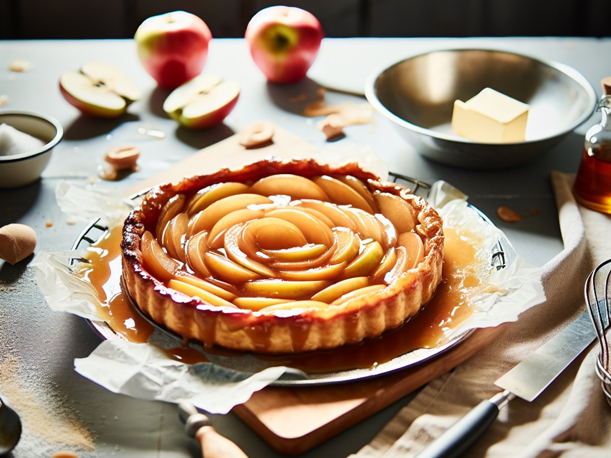 Französische Tarte Tatin - Alternative Ansicht in gemütlichem Setting