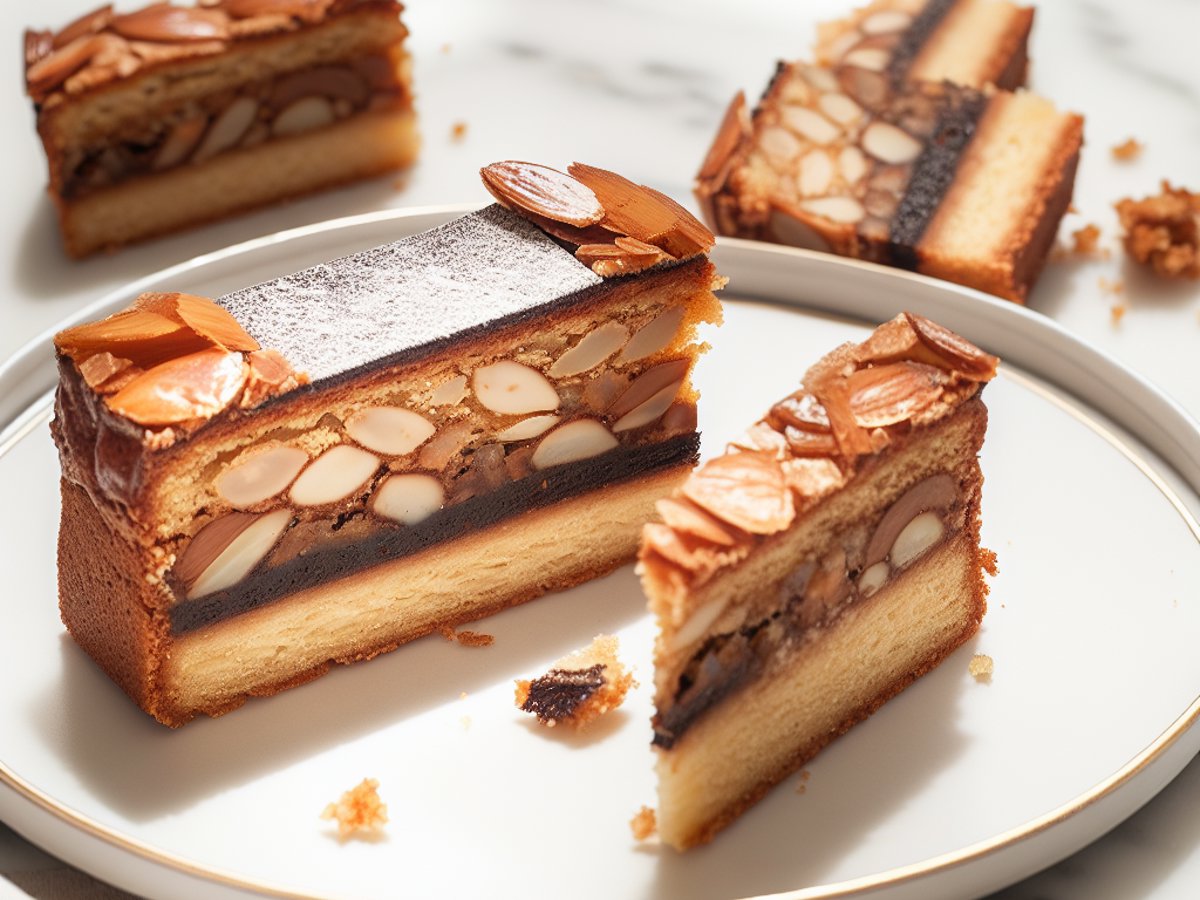 Französischer Opéra Kuchen - Nahaufnahme eines Stücks mit sichtbarer Textur