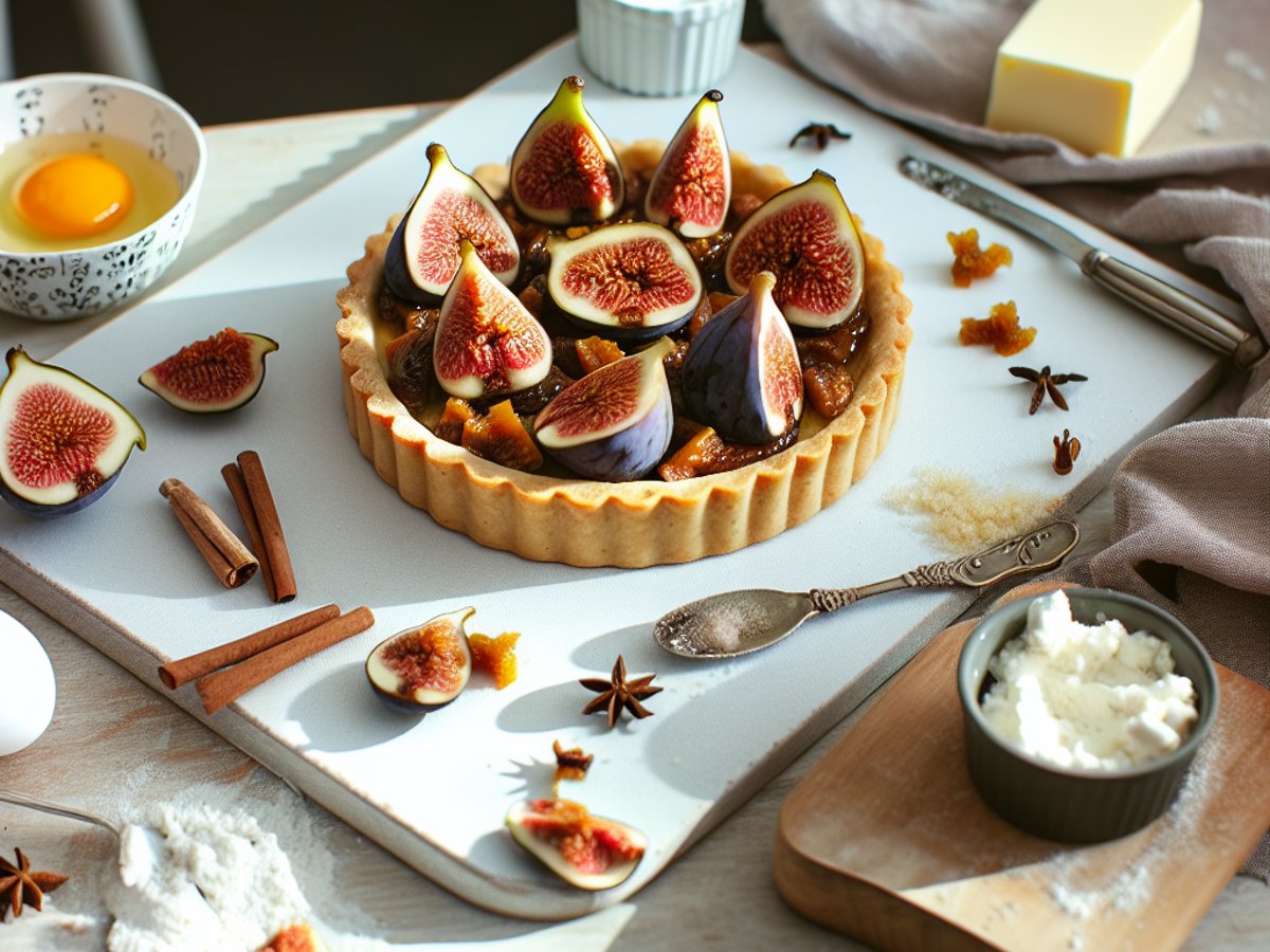 Winterliche Feigen-Marzipan-Tarte mit Glühweingewürzen - Alternative Ansicht in gemütlichem Setting