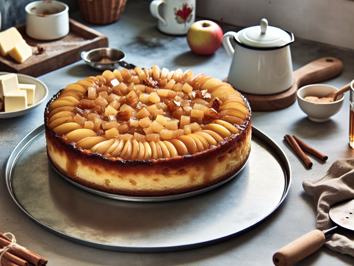 Winterlicher Bratapfel-Marzipan-Kuchen mit Calvados - Alternative Ansicht in gemütlichem Setting