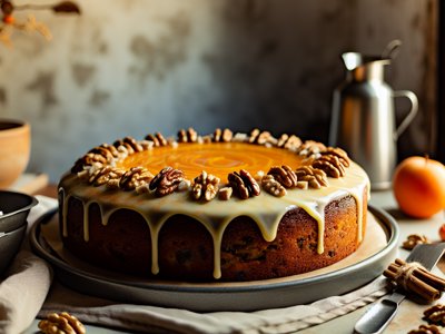 Winterlicher Dattel-Walnuss-Kuchen mit Orangenbutter-Glasur