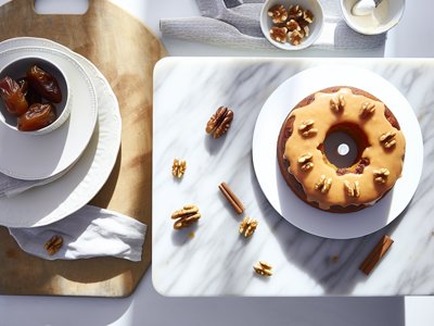 Winterlicher Dattel-Walnuss-Kuchen mit Orangenbutter-Glasur