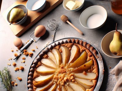 Winterlicher Amaretti-Birnen-Kuchen mit Rosmarin-Honig-Glasur