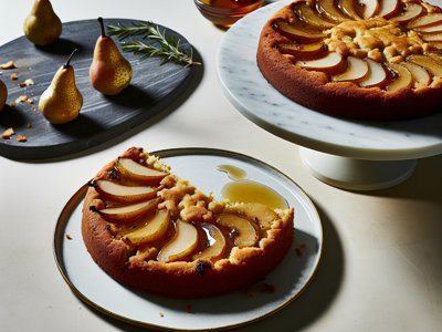 Winterlicher Amaretti-Birnen-Kuchen mit Rosmarin-Honig-Glasur